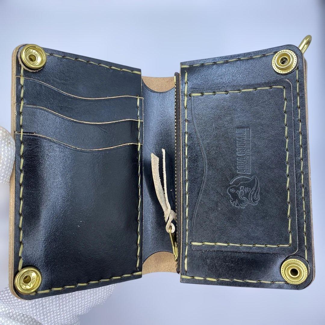 無骨 丘染めブラック ミドルトラッカーウォレット マチ/小判かん BMT0525