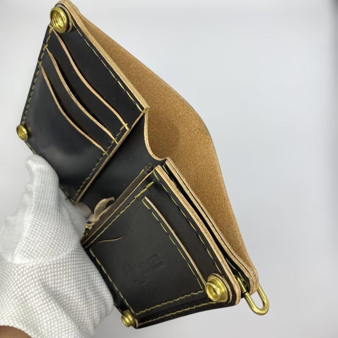 無骨 丘染めブラック ミドルトラッカーウォレット マチ/小判かん BMT0525