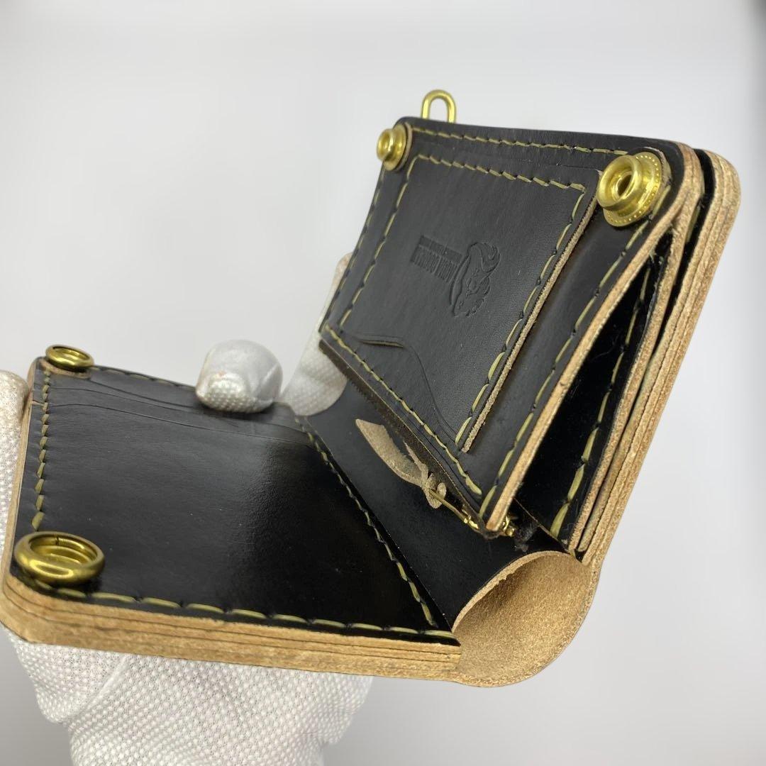 無骨 丘染めブラック ミドルトラッカーウォレット マチ/小判かん BMT0525