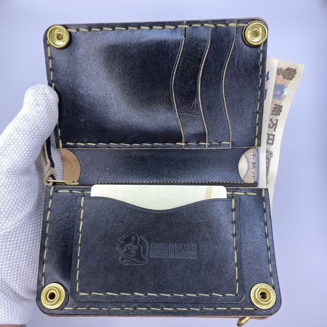 無骨 丘染めブラック ミドルトラッカーウォレット マチ/小判かん BMT0525