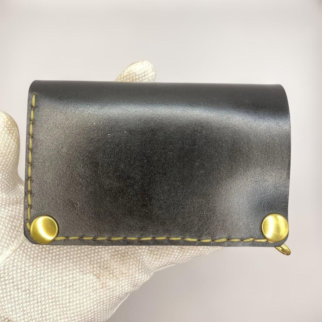 無骨 丘染めブラック ミドルトラッカーウォレット マチ/小判かん BMT0525