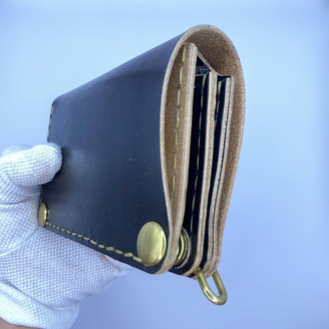 無骨 丘染めブラック ミドルトラッカーウォレット マチ/小判かん BMT0525