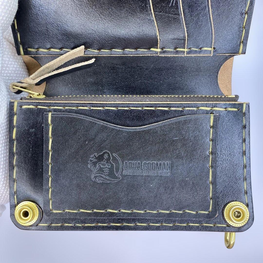 無骨 丘染めブラック ミドルトラッカーウォレット マチ/小判かん BMT0525