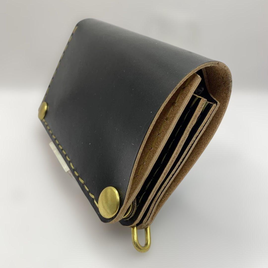 無骨 丘染めブラック ミドルトラッカーウォレット マチ/小判かん BMT0525