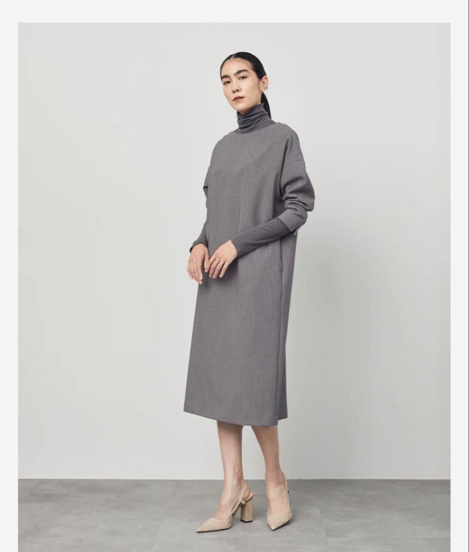 SOEJU ウールライク9分袖ワンピース