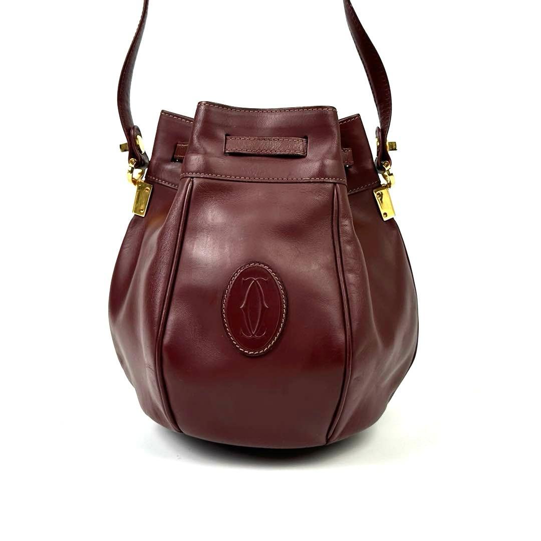 【美品】カルティエ　マストライン　ショルダーバッグ　ゴールド金具　赤茶系　レザー