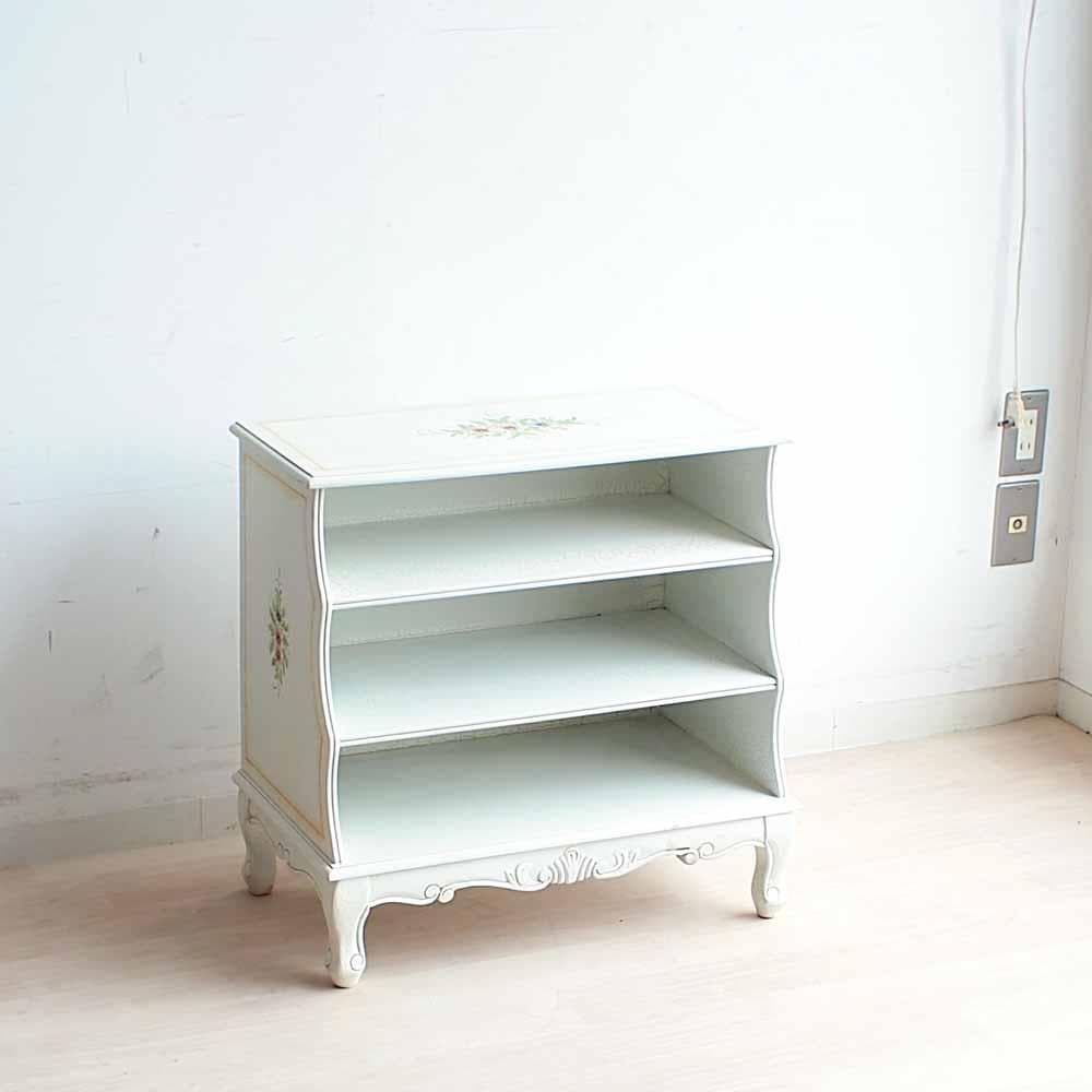 ロココ調 シューズラック 花ペイント 猫脚 白家具 姫系 ZR24186