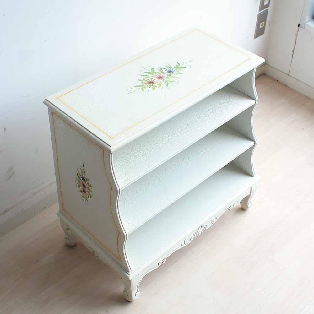 ロココ調 シューズラック 花ペイント 猫脚 白家具 姫系 ZR24186