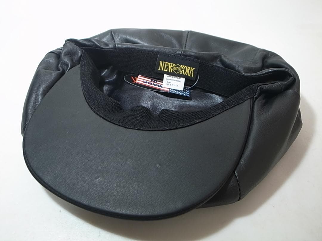 USA製ニューヨークハットLambskin Big Apple本革レザー大ぶり黒