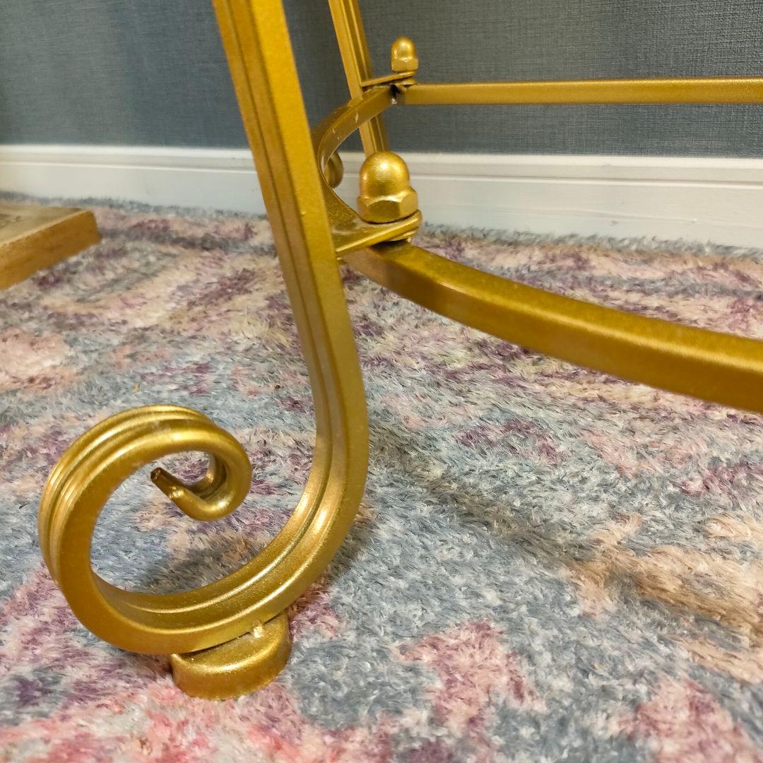 ゴールドアイアン×大理石風天板 コンソールテーブル アンティーク調 半円型