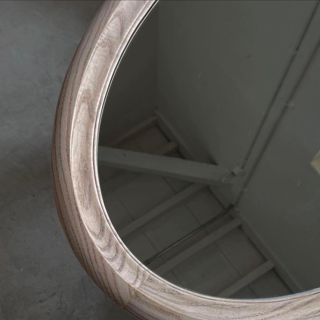 アンティーク　古い木枠オーバルミラー　鏡　壁掛け　レトロ　アトリエ　古道具