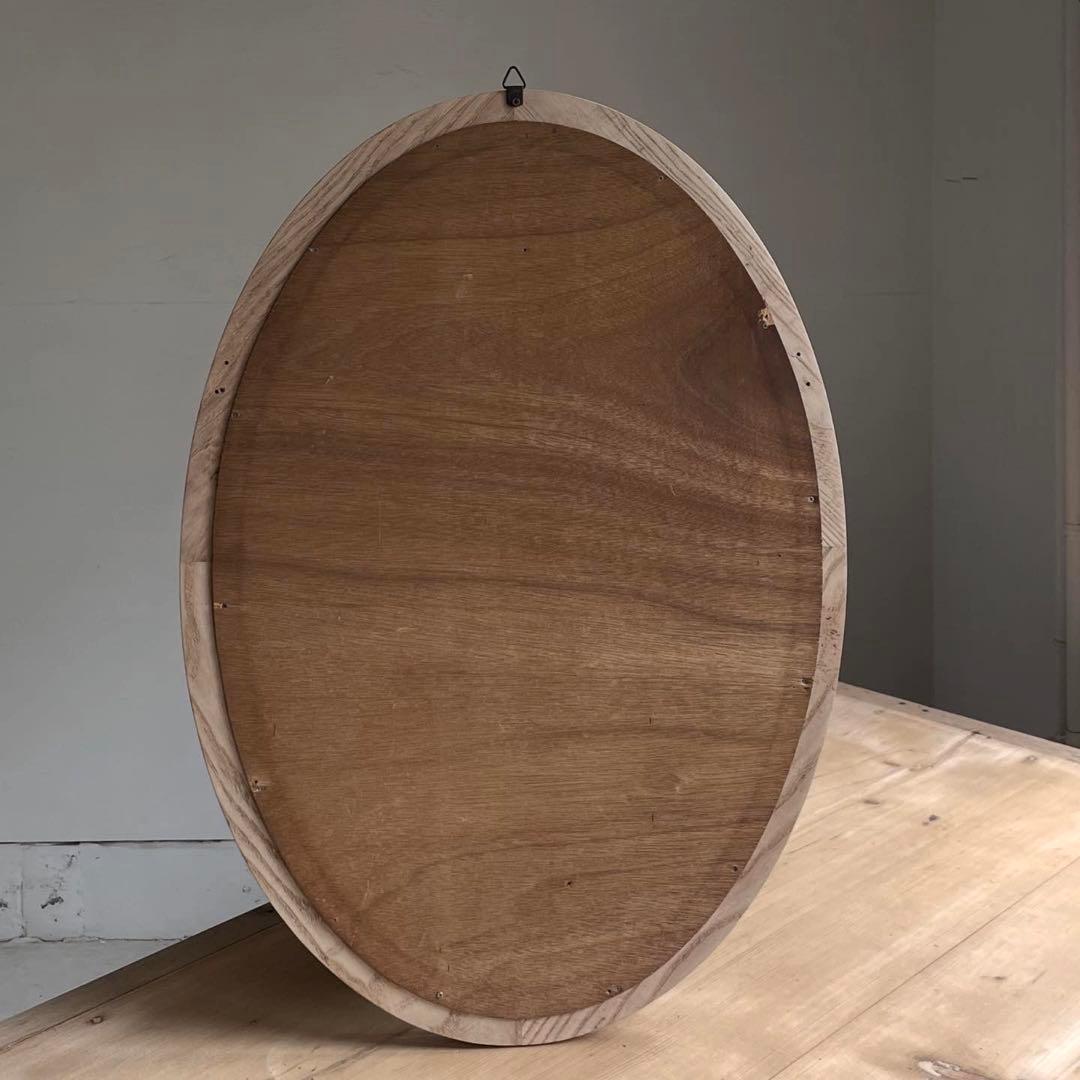 アンティーク　古い木枠オーバルミラー　鏡　壁掛け　レトロ　アトリエ　古道具