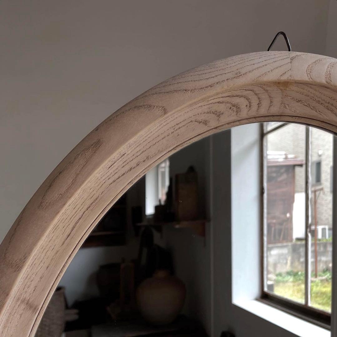 アンティーク　古い木枠オーバルミラー　鏡　壁掛け　レトロ　アトリエ　古道具