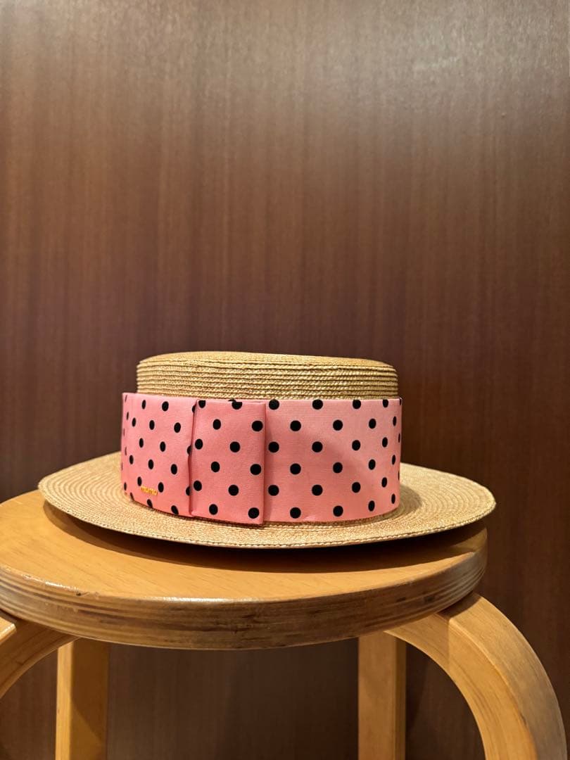 極美品　MIUMIU ミュウミュウ　リボン　ストロー　ハット　ラフィア　ピンク