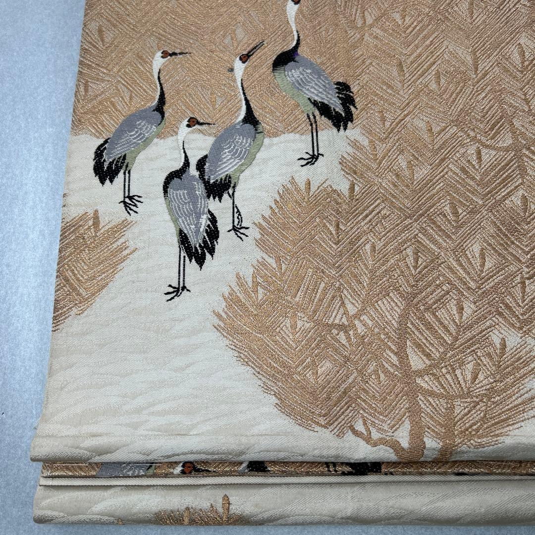 鶴模様の絹製丸帯0122