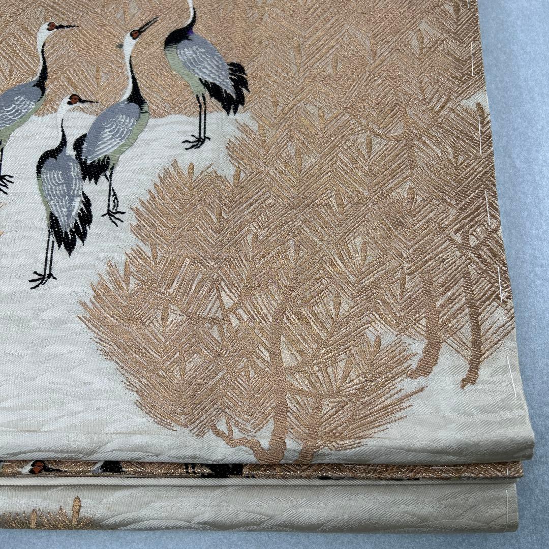 鶴模様の絹製丸帯0122