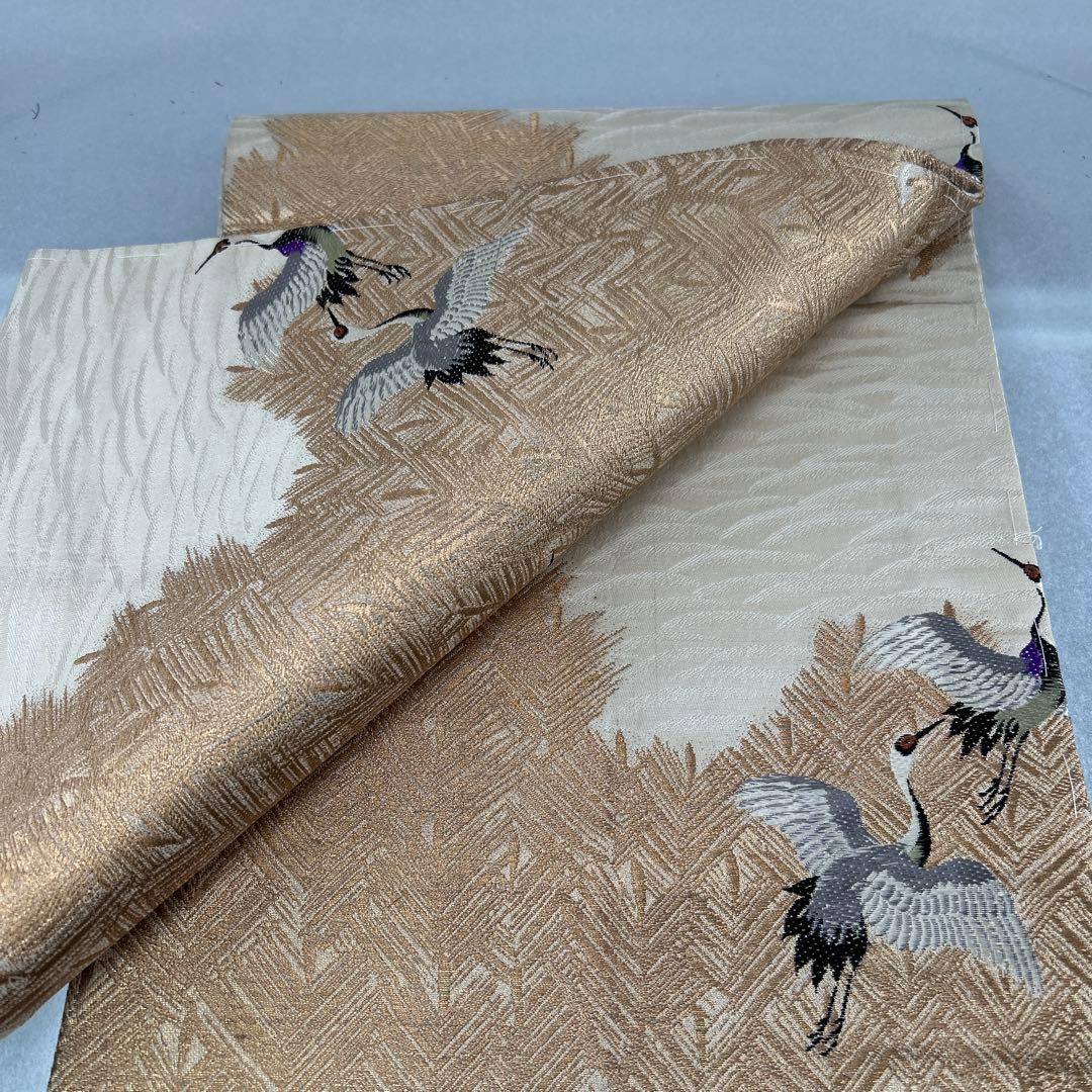 鶴模様の絹製丸帯0122
