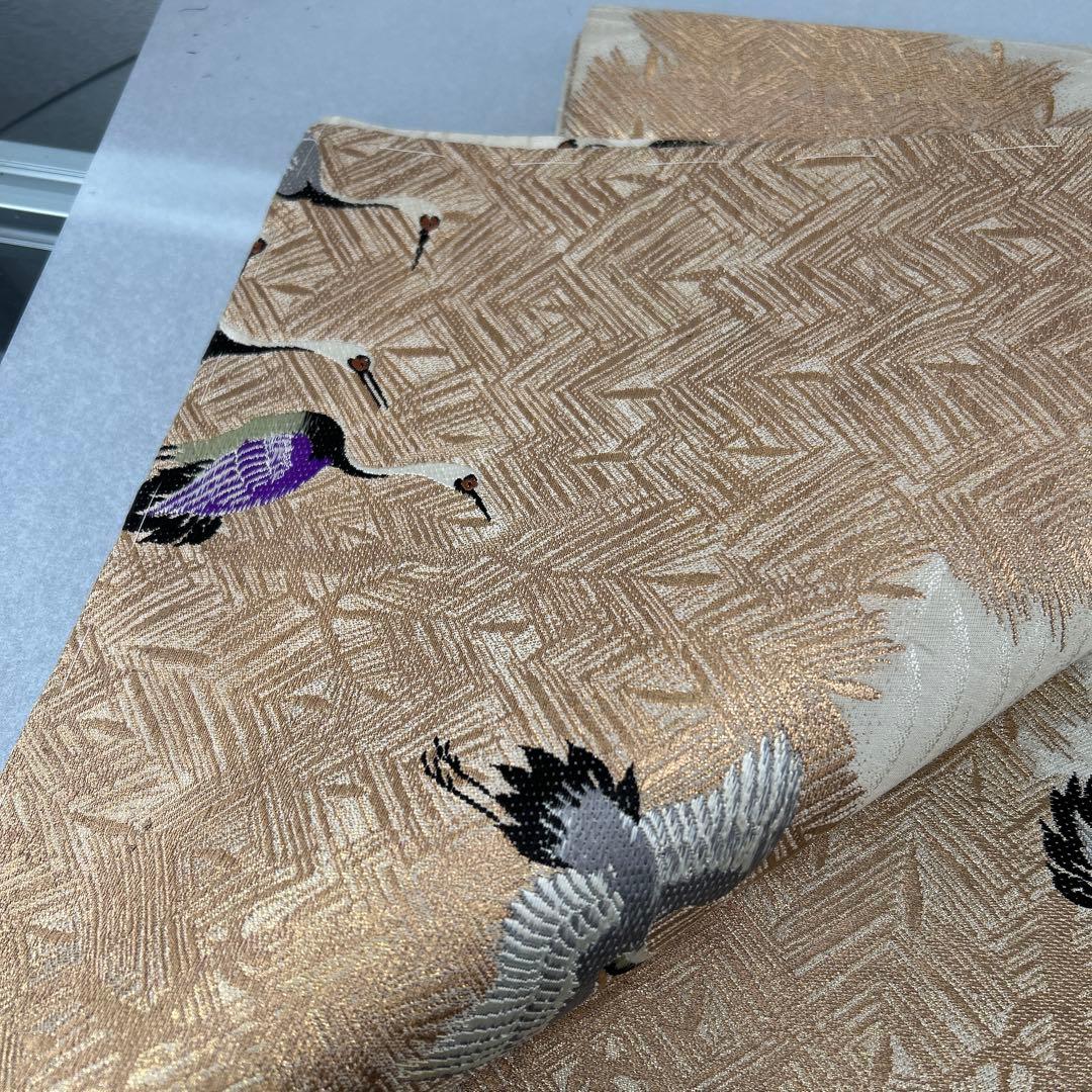 鶴模様の絹製丸帯0122