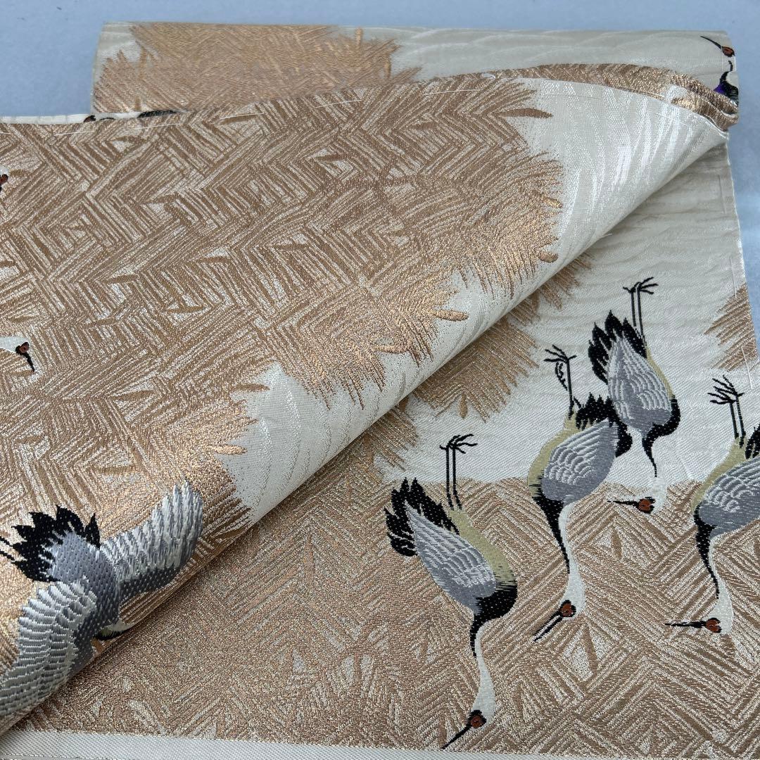 鶴模様の絹製丸帯0122