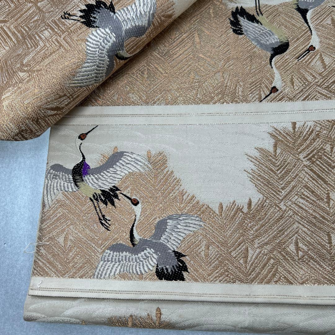 鶴模様の絹製丸帯0122