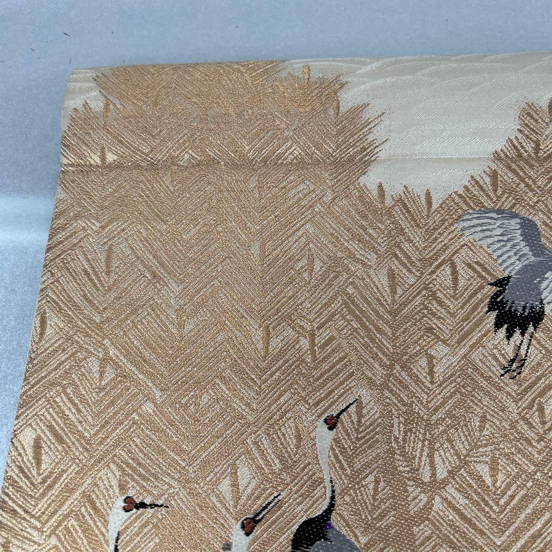 鶴模様の絹製丸帯0122