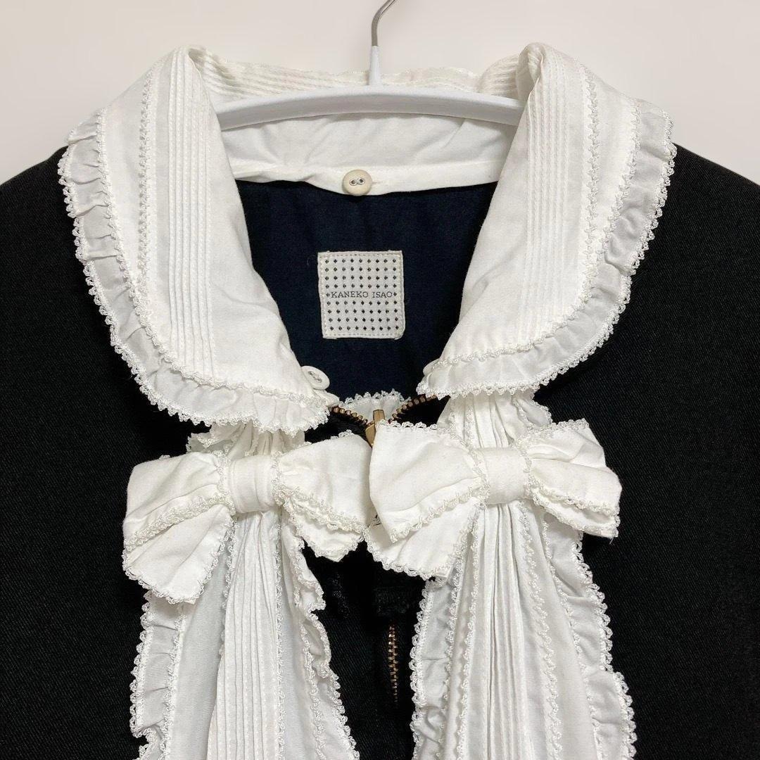 カネコイサオ　ブルゾン　レース　リボン　黒　ピンタック