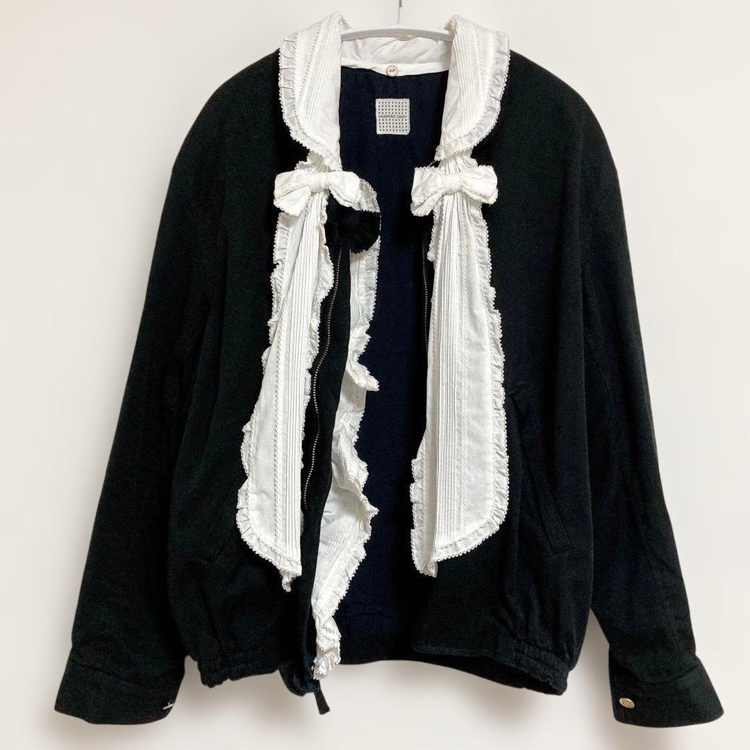 カネコイサオ　ブルゾン　レース　リボン　黒　ピンタック