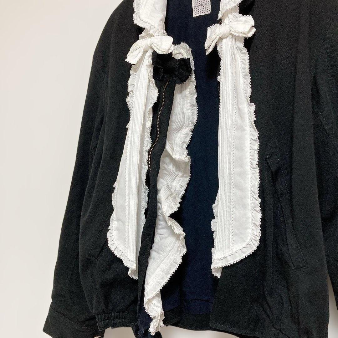 カネコイサオ　ブルゾン　レース　リボン　黒　ピンタック