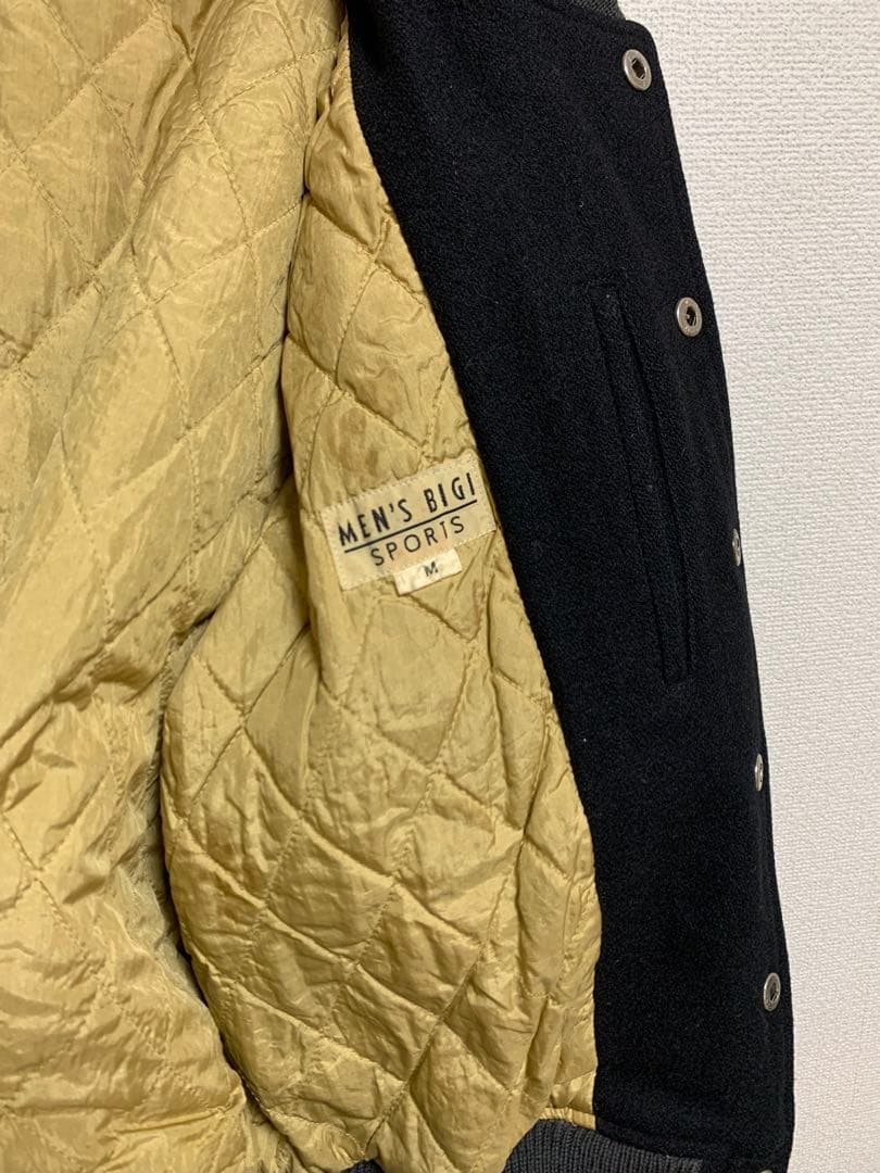 【80s】MEN'S BIGI メンズビギ スタジャン 袖レザー ブラック 希少