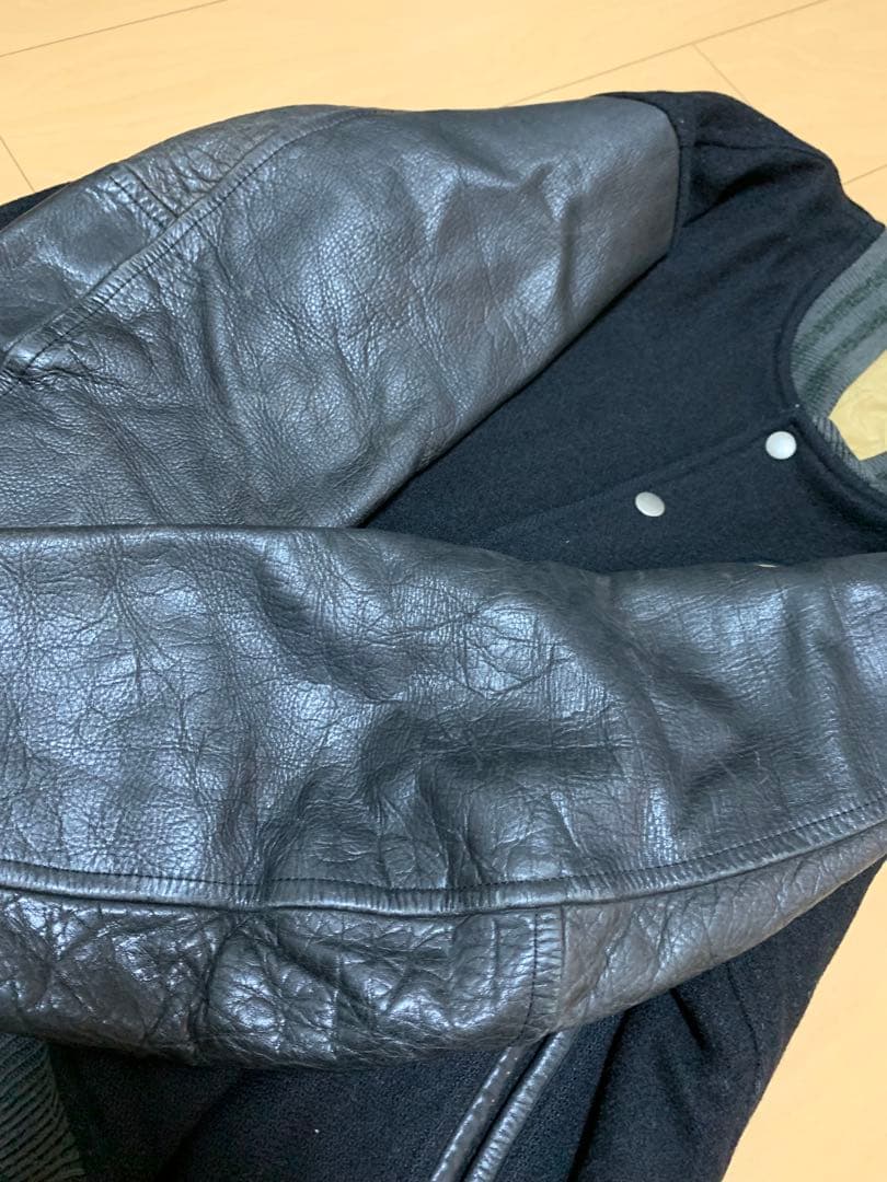 【80s】MEN'S BIGI メンズビギ スタジャン 袖レザー ブラック 希少