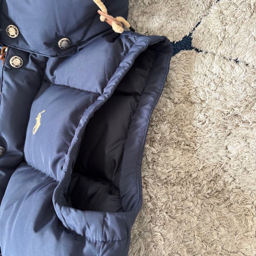 【極美品✨】ポロラルフローレン　ダウンベスト　フード　レザー　ポニー刺繍　紺色
