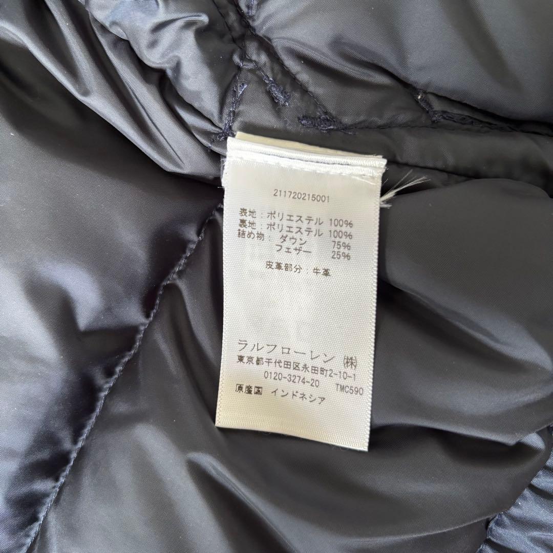 【極美品✨】ポロラルフローレン　ダウンベスト　フード　レザー　ポニー刺繍　紺色