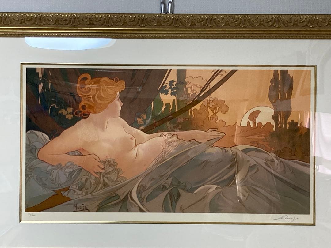 真作/ミュシャ[夜明け]シルクスクリーン(71/300)サインed有り/新品額装