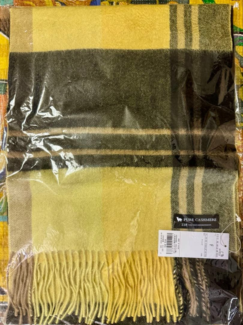 23区カシミヤ100%チェック柄マフラー: イエロー(#340) 2025AW