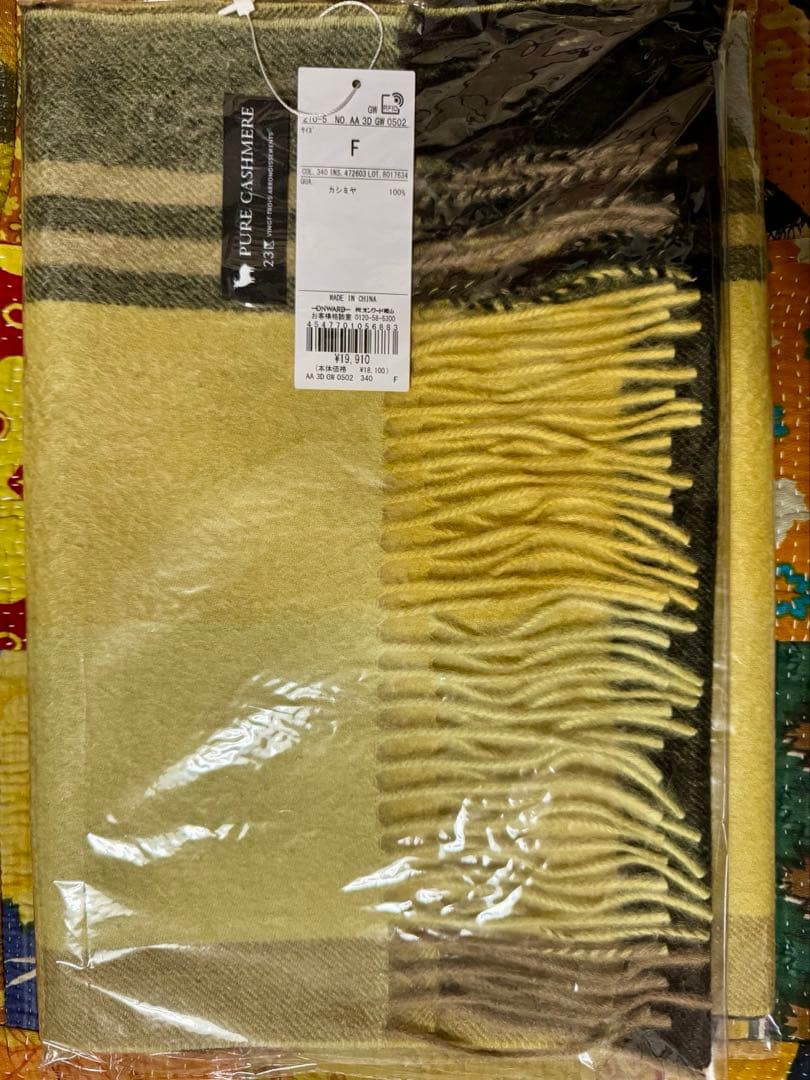 23区カシミヤ100%チェック柄マフラー: イエロー(#340) 2025AW