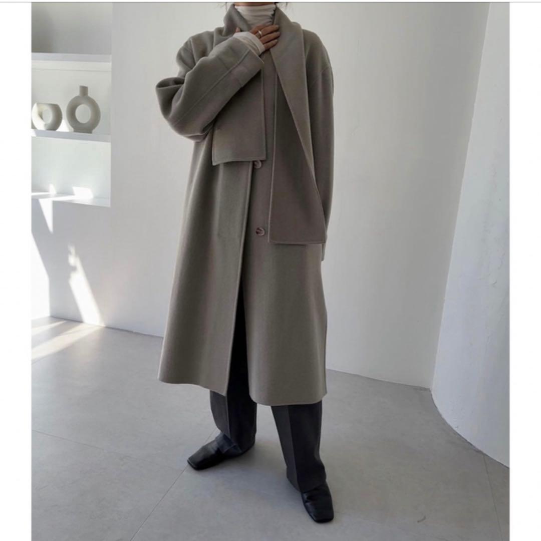 【 Na.e 美品 】ナエ ノーカラーコート ノーカラーマフラーコート