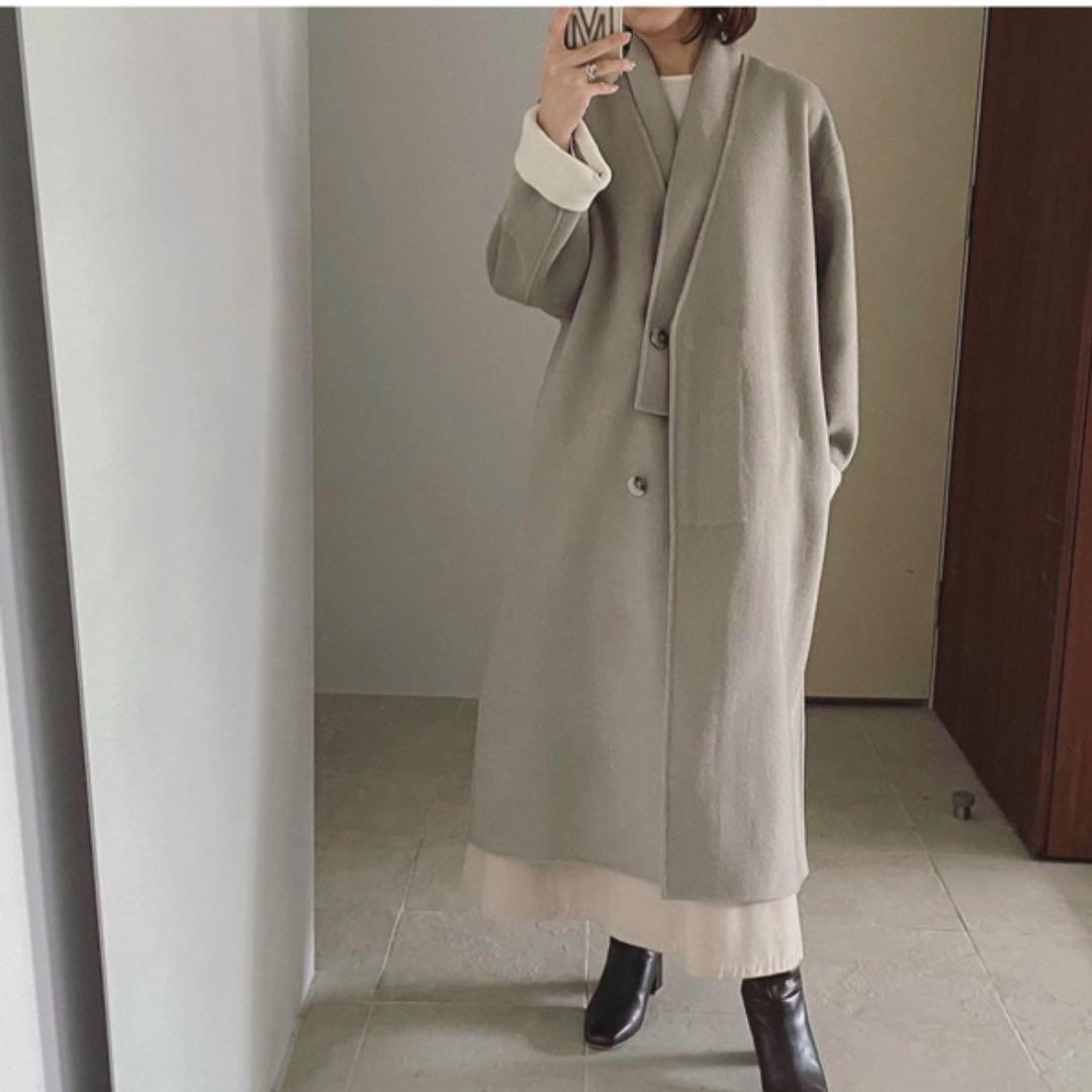 【 Na.e 美品 】ナエ ノーカラーコート ノーカラーマフラーコート