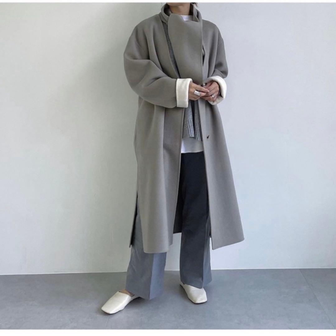 【 Na.e 美品 】ナエ ノーカラーコート ノーカラーマフラーコート