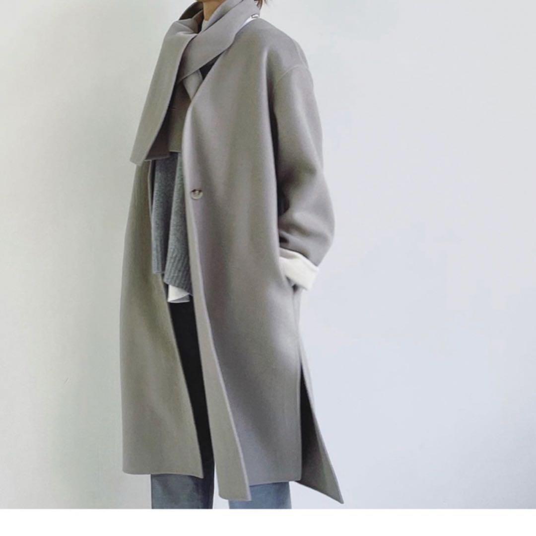 【 Na.e 美品 】ナエ ノーカラーコート ノーカラーマフラーコート