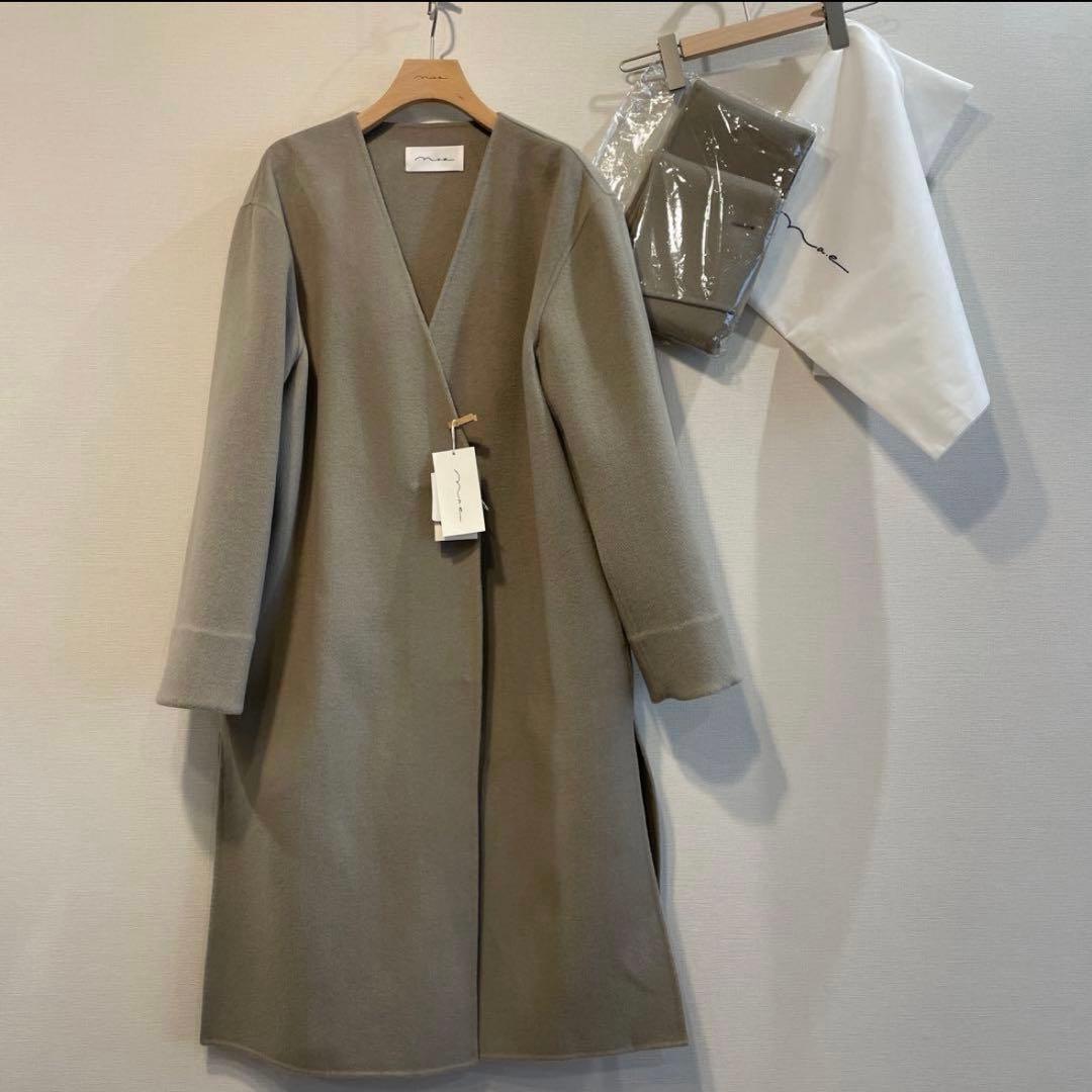 【 Na.e 美品 】ナエ ノーカラーコート ノーカラーマフラーコート