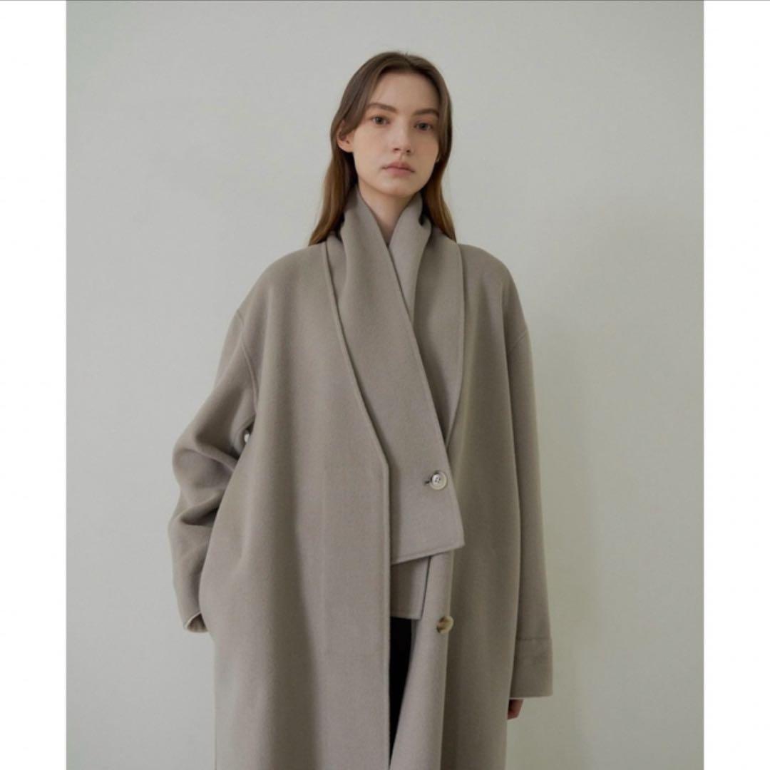 【 Na.e 美品 】ナエ ノーカラーコート ノーカラーマフラーコート