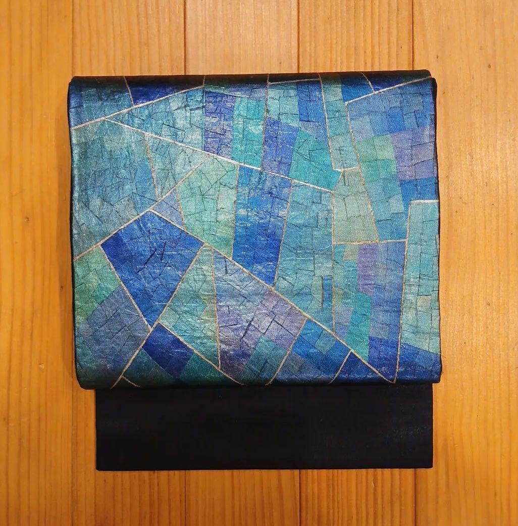 ステンドグラスの洒落袋帯(ブルー系)