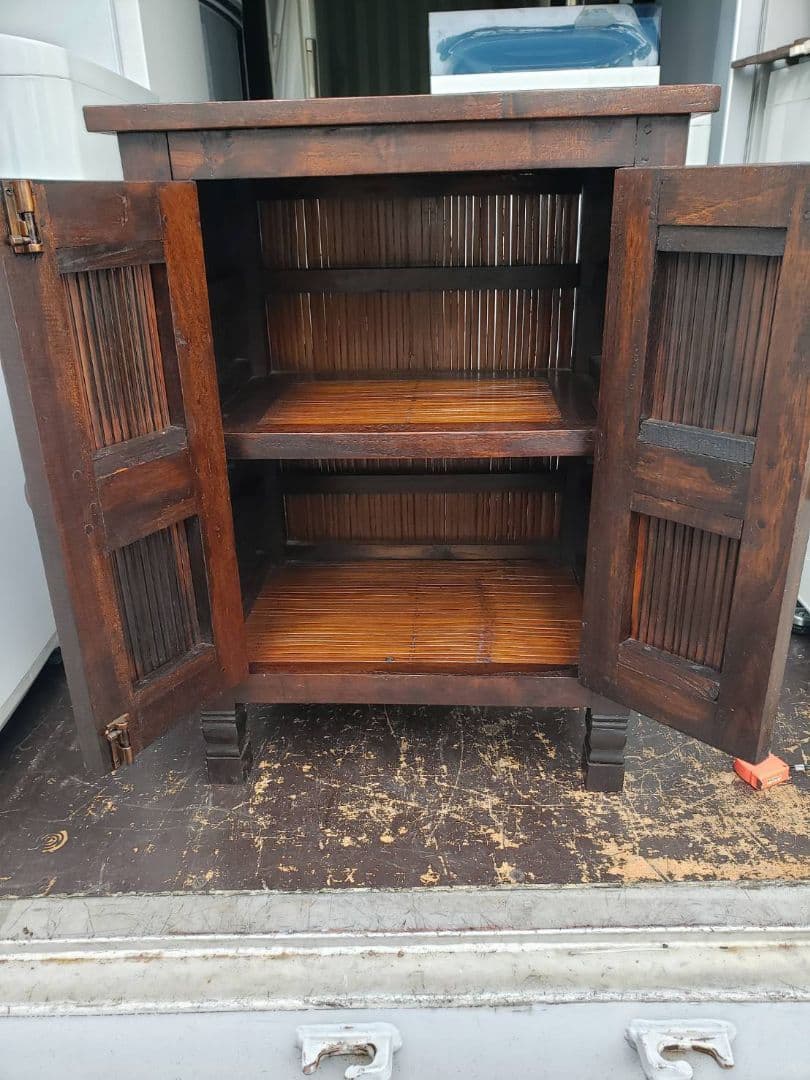 アンティーク調　アジアン家具　チーク＆バンブー　お洒落な小物入れ　チェスト