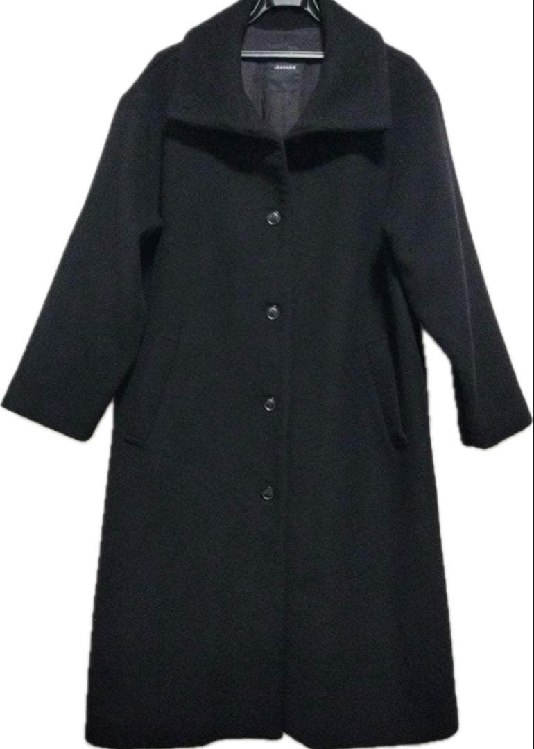 【hikun】JEANASIS スタンドカラー ウールロングコート 黒