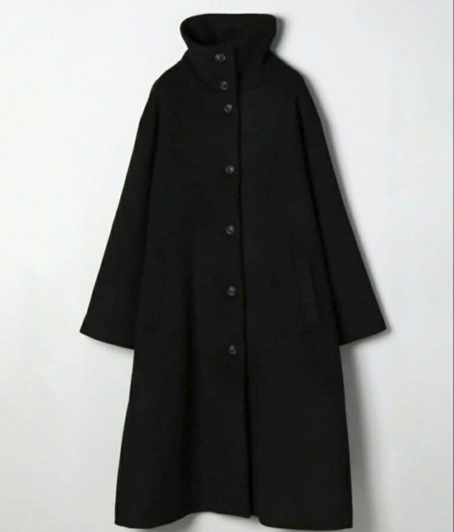 【hikun】JEANASIS スタンドカラー ウールロングコート 黒