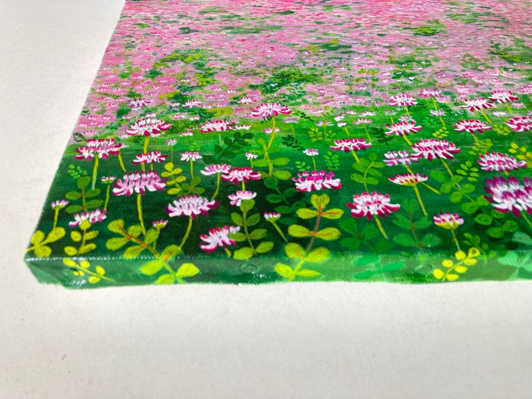 ご依頼品　花の絵　風景画　アクリル画　原画 　「レンゲ畑3」F6