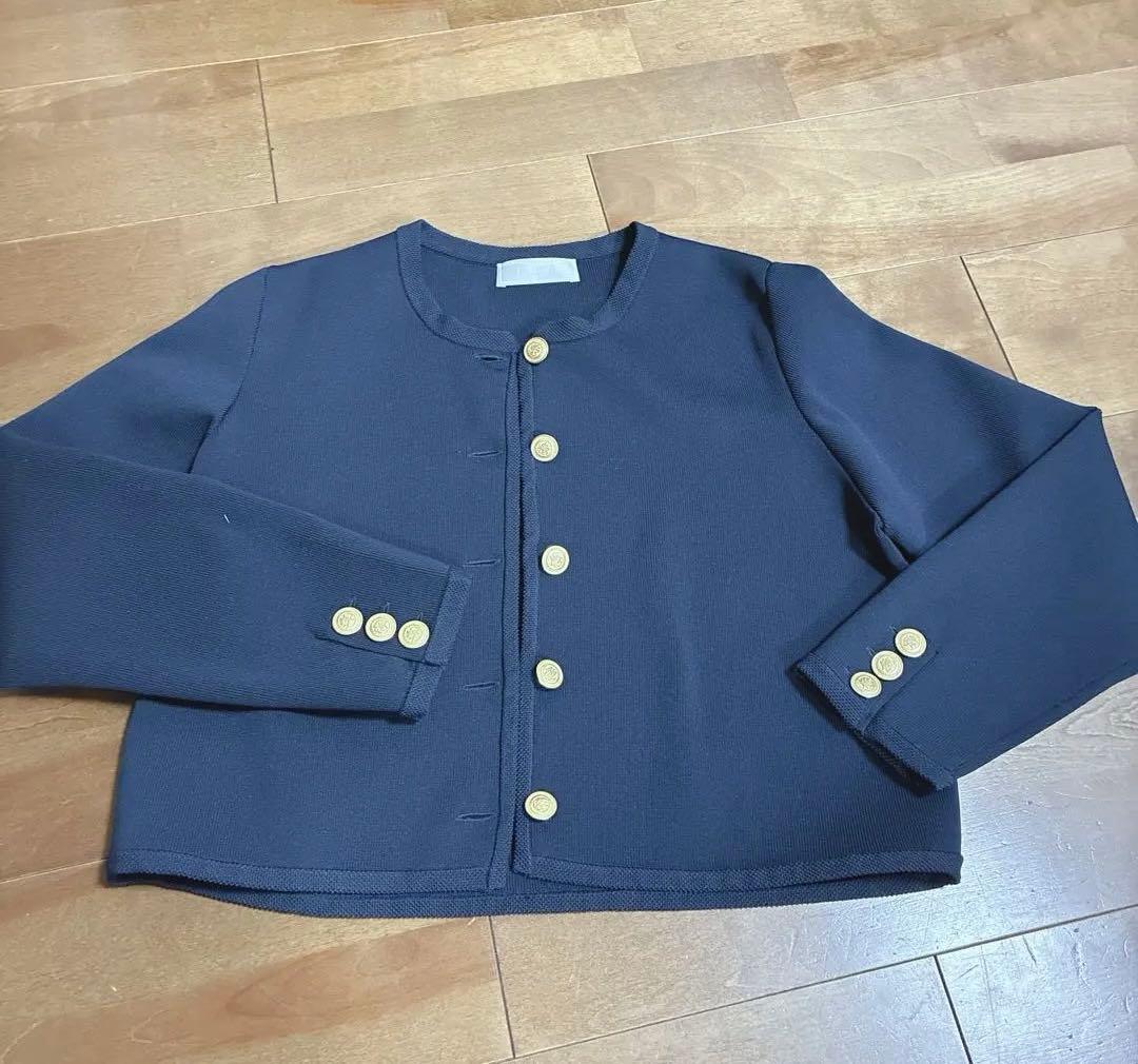 【洗える】2024SSセルフォード ネイビー ノーカラージャケット フリーサイズ