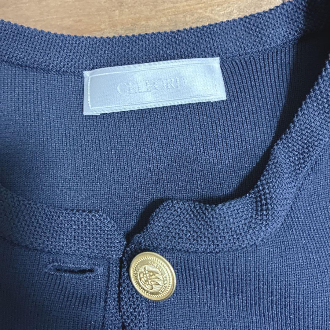 【洗える】2024SSセルフォード ネイビー ノーカラージャケット フリーサイズ