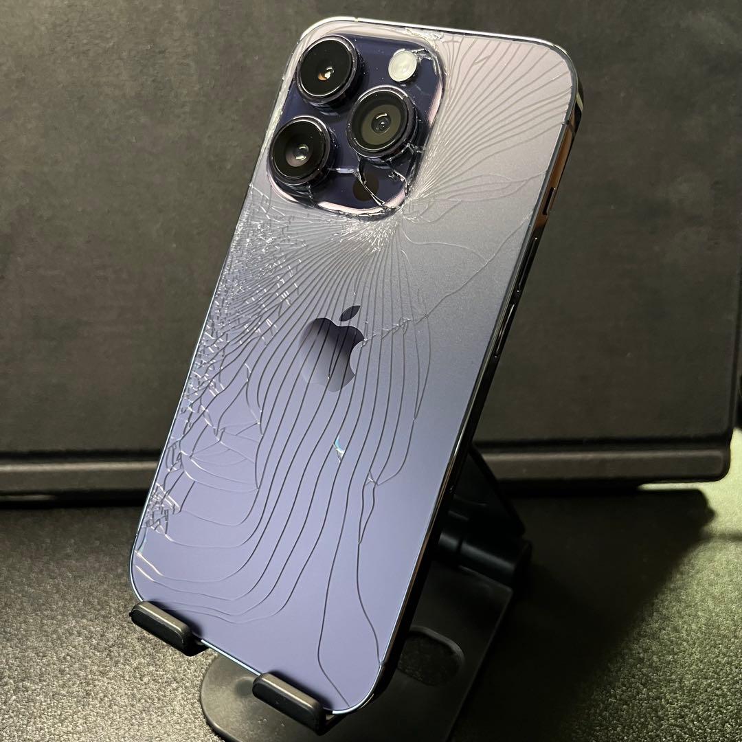 iPhone 14 Pro 256GB ディープパープル 背面割れ 動作良好