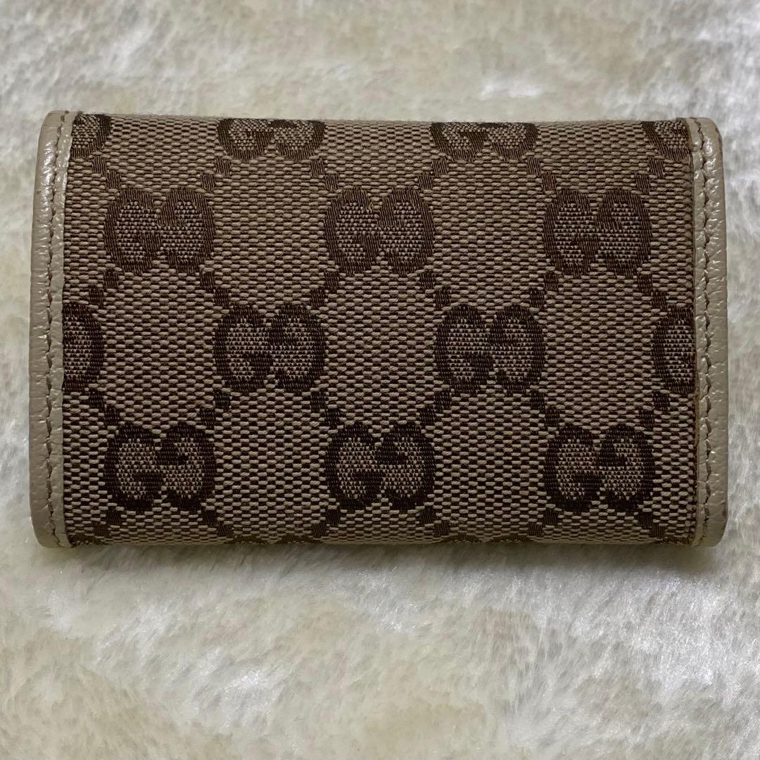 未使用保管品✨グッチ　6連キーケース GGキャンバス総柄　ゴールド金具　白レザー